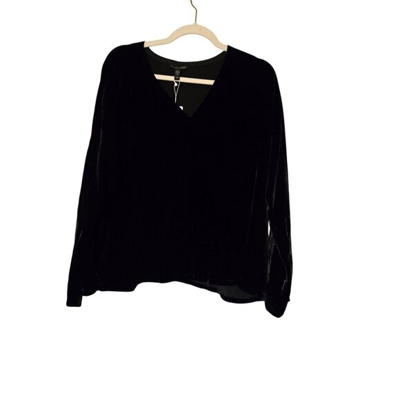 Eileen Fisher Black Velvet V-Neck Witchy Whimpsigoth Witchcore NWT Top Sz‎ M - Picture 2 of 7